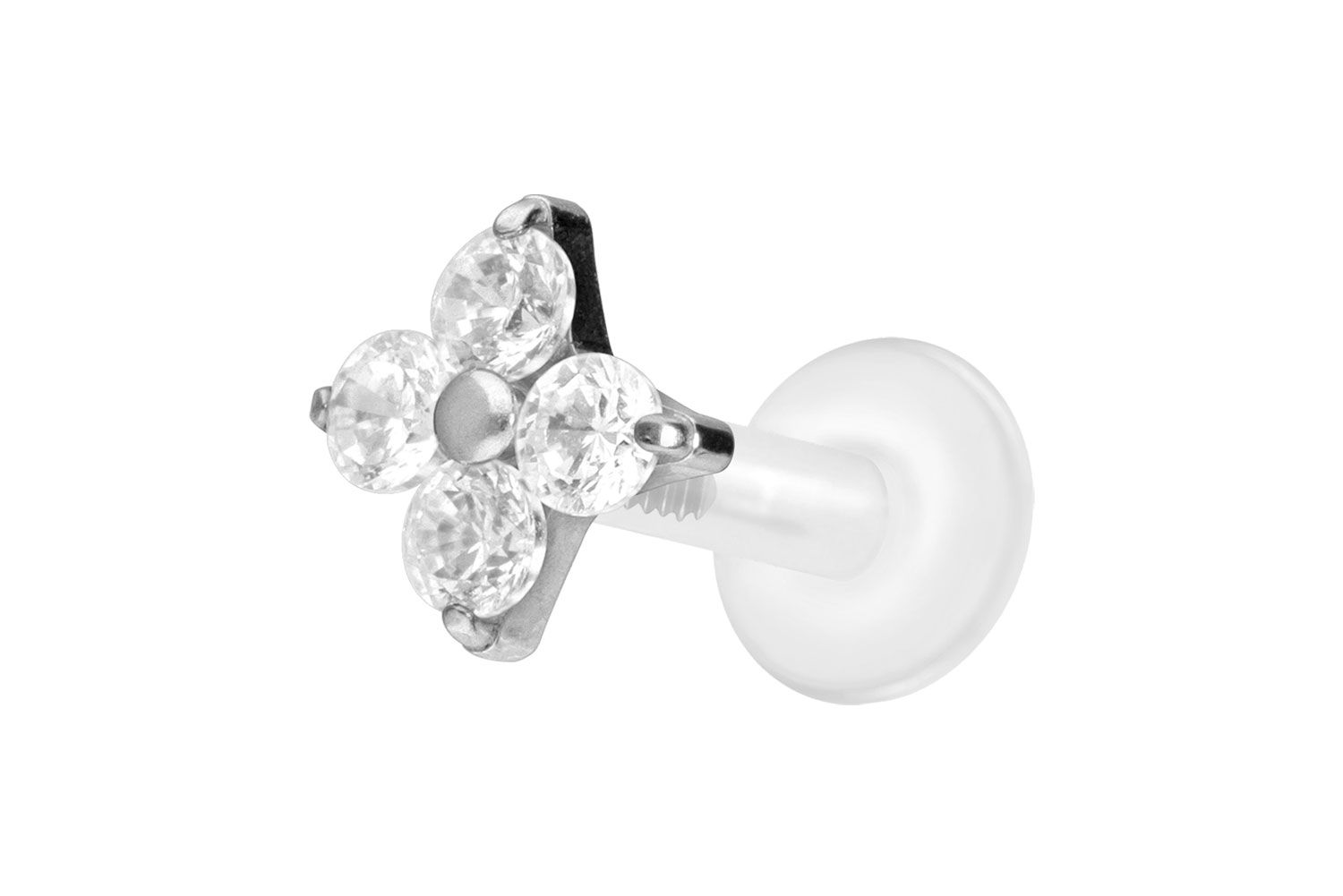 PTFE Labret Piercing mit Innengewinde + Titan-Aufsatz KRISTALLBLUME